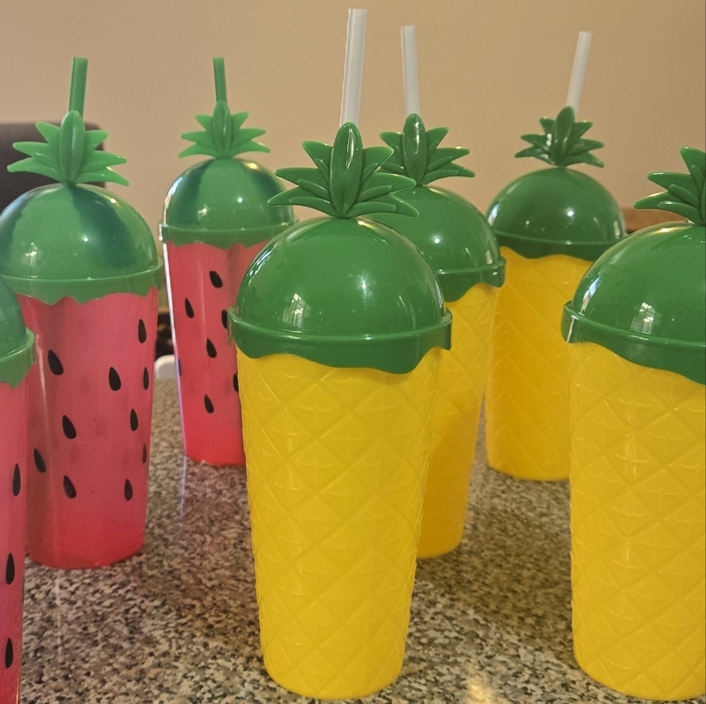 Tropical Fruit Party Tumbler Set - 4 Pineapple or 4 Watermelon